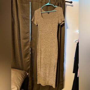 Tan Thin Sweater Material Dress w/ Slit! worn once!